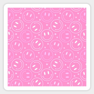 Preppy pink Happy face stars pattern Sticker